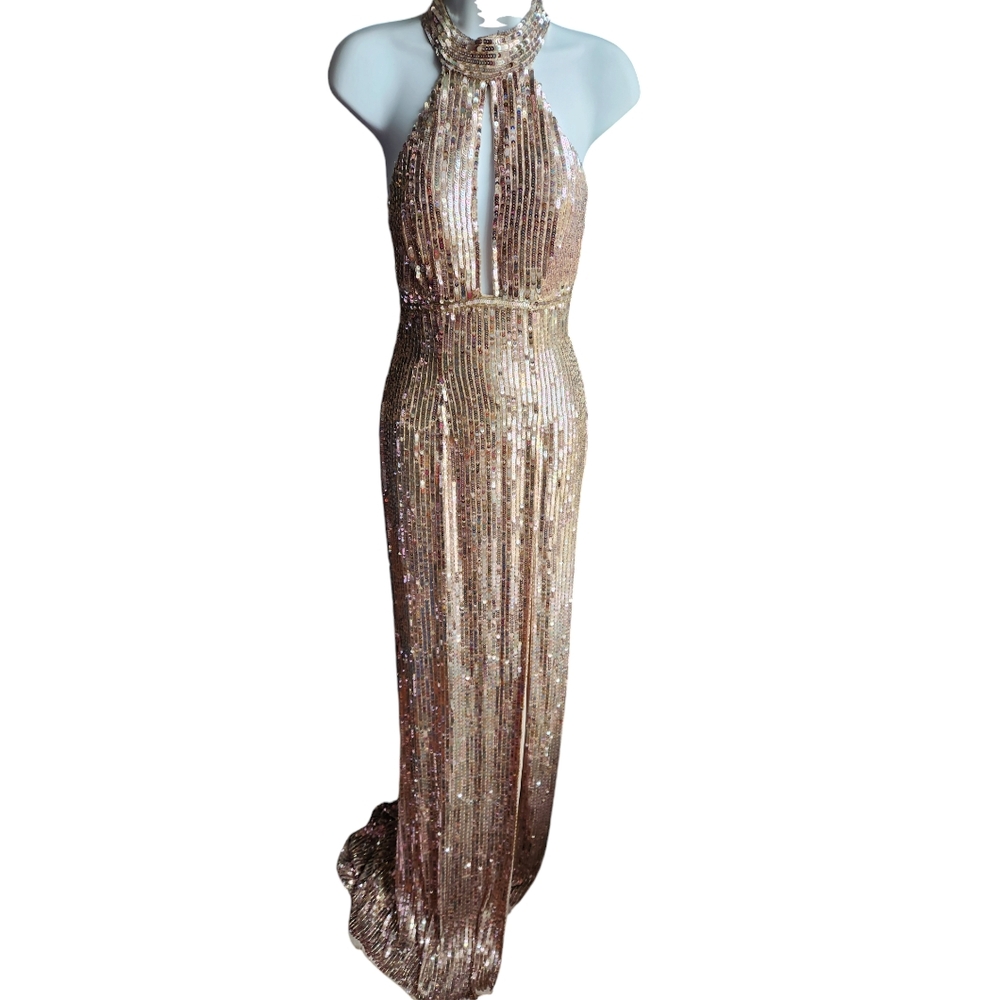 NWOT Sherri Hill Rose Gold/Light Pink Sequin Dress Prom Pageant Size 00